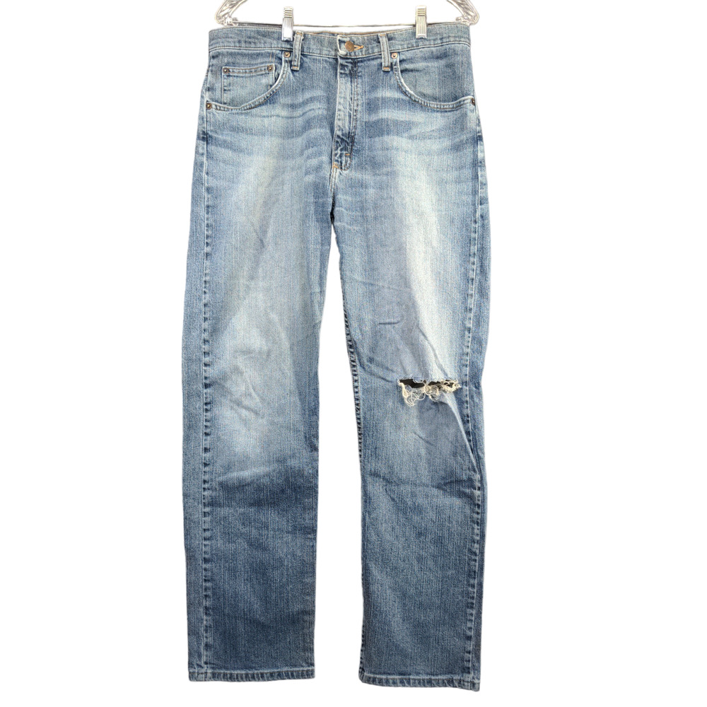 Wrangler Men's Advanced Comfort Jeans Blue 33x32 Distressed Pockets